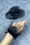 Vualet Puantiyeli Nikah Şapkası Ve Lavin Tüylü Bilek Aksesuar