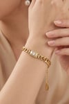 Xuping Toptan Gurmet Zincir Baget Taşlı Plaka Model Gold Bileklik