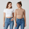 Kadın 2 Adet Bisilet Yaka Kısa Kollu Basic Tshirt BB2499