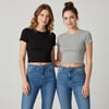 Kadın 2 Adet Bisilet Yaka Kısa Kollu Basic Tshirt BB2499