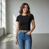 Kadın Bisilet Yaka Kısa Kollu Basic Tshirt BB2497