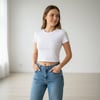 Kadın Bisilet Yaka Kısa Kollu Basic Tshirt BB2497