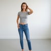 Kadın Bisilet Yaka Kısa Kollu Basic Tshirt BB2497
