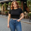 Kadın Bisilet Yaka Kısa Kollu Basic Tshirt BB2497