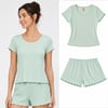 Kadın Bohçalık Çeyizlik Hediyelik Pointel Kumaş Şort Kısa Kol Tshirt ve Bralet 3'lü Pijama Takım BB2414