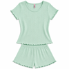 Kadın Bohçalık Çeyizlik Hediyelik Pointel Kumaş Şort Kısa Kol Tshirt ve Bralet 3'lü Pijama Takım BB2414