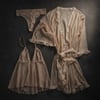 Kadın Çeyizlik Ve Bohçalık Tül Transparan Ekru Renk Babydoll, String ve Sabahlık 3 lü Paket BB2686