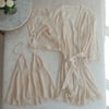 Kadın Çeyizlik Ve Bohçalık Tül Transparan Ekru Renk Babydoll, String ve Sabahlık 3 lü Paket BB2686