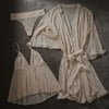 Kadın Çeyizlik Ve Bohçalık Tül Transparan Ekru Renk Babydoll, String ve Sabahlık 3 lü Paket BB2686