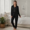 Kadın Giyim Likralı Kumaş Uzun Kollu Siyah Renk Pijama Takımı BB2669