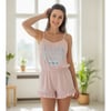 Kadın Giyim Pembe Renk Önü Baskılı İnce Askılı Penye Kumaş Şort Tulum BB2656