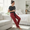 Kadın Likralı Kırmızı Siyah Desenli Saten Pijama Altı BB2612