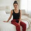 Kadın Likralı Kırmızı Siyah Desenli Saten Pijama Altı BB2612