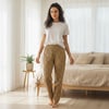 Kadın Likralı Sarı Mor Desenli Saten Pijama Altı BB2611