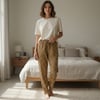 Kadın Likralı Sarı Mor Desenli Saten Pijama Altı BB2611
