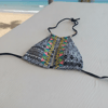 Kadın Plaj Giyim Boyundan Bağlamalı Desenli Bikini Üst BB2574