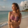 Kadın Plaj Giyim Gül Kurusu Çiçek Desenli Balenli Desteksiz Takma Çıkma Askılı Bikini Üst BB2558