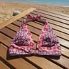 Kadın Plaj Giyim Gül Kurusu Çiçek Desenli Boyundan Geçmeli Bikini Üst BB2559