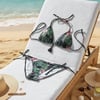 Kadın Plaj Giyim Yeşil Desenli Bikini Takım BB2637