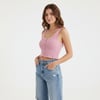 Kadın Triko Kalın Askılı Pembe Renk Crop Tshirt BB2746
