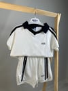 Şeritli Beyaz Polo Yaka Set