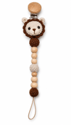 Yino Amigurumi Aslan Ahşap Emzik Askısı Bej