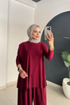 Asi̇metri̇k Pantolonlu Takım | Bordo