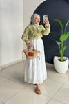 Beli Lastikli Kat Kat Uzun Etek | Beyaz