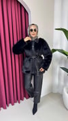 Deri Detaylı Kürk Ceket | Siyah