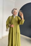Düz Kat Kat Elbise | Yağ Yeşili