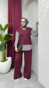 Ekose Gömlek Detaylı Takım | Bordo
