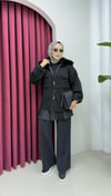 Peluş Yakalı Triko Ceket | Siyah