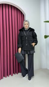 Peluş Yakalı Triko Ceket | Siyah