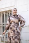 Şifon Desenli Elbise | Kahverengi