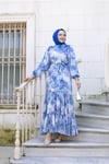 Şifon Desenli Elbise | Mavi