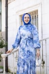 Şifon Desenli Elbise | Mavi