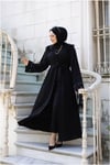 Tüylü Krep Abaya | Siyah