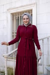 Yakası Taşlı Elbise | Bordo