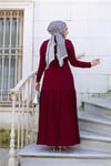 Yakası Taşlı Elbise | Bordo