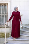 Yakası Taşlı Elbise | Bordo
