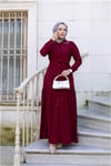 Yakası Taşlı Elbise | Bordo