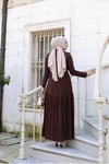 Yakası Taşlı Elbise | Kahverengi