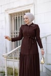 Yakası Taşlı Elbise | Kahverengi
