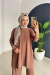 Yanları Cepli Takım | Açık Kahve
