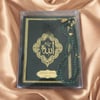 128 Sayfa Orta Boy İsme Özel Pleksili Asetat Kutulu 99'lu İnci Tesbihli Kabartmalı Ciltli Varak Yaldızlı Deri Ciltli Yasin Kitap Seti Yeşil
