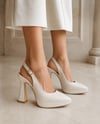Alpelli Beyaz Hakiki Deri Platform Topuklu Slingback Ayakkabı