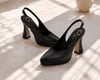 Alpelli Siyah Hakiki Deri Platform Topuklu Slingback Ayakkabı