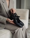Kadın Siyah Hakiki Deri Mary Jane Arkası Açık Kısa Topuklu Günlük Deri Ayakkabı 