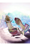 Kız Çocuk 3 Bant Taşlı Gökkuşağı Topuklu Abiye Ayakkabı