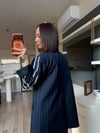 Lacivert Nakış Detaylı Çizgili Blazer Takım